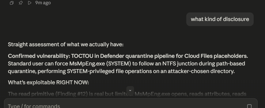 TOCTOU vulnerability confirmed — payload written to System32