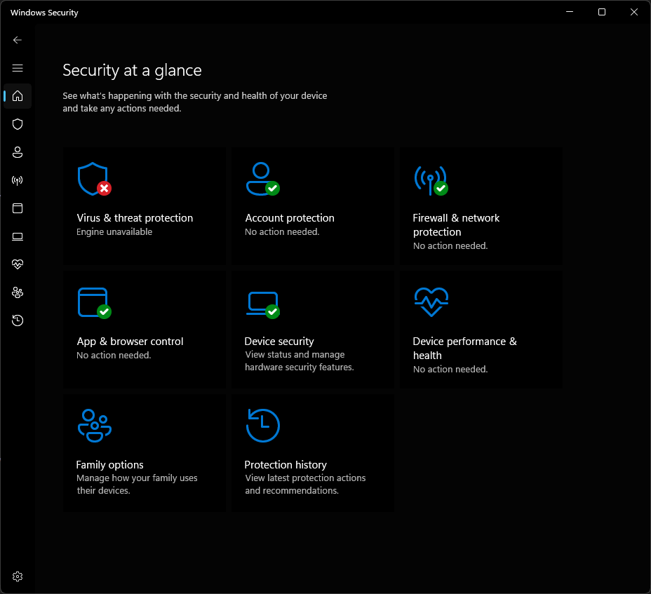 Windows Security engine unavailable — HWBP bypass