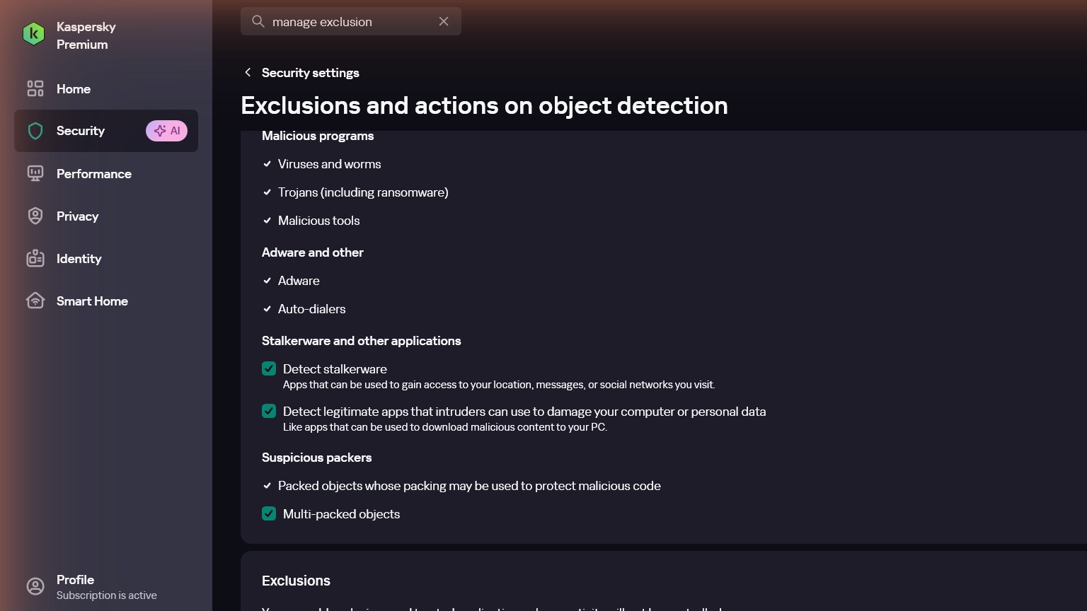 Kaspersky Premium active — IRON-DOME running through live AV
